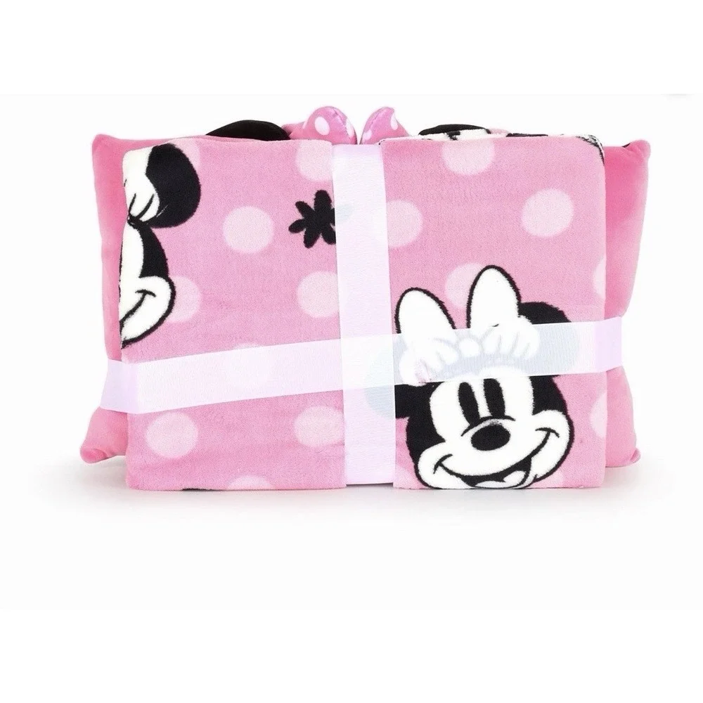 Disney Minnie  Mouse 2 Piece Pillow 10x16 And Throw Set 40x50 New and Cuddly